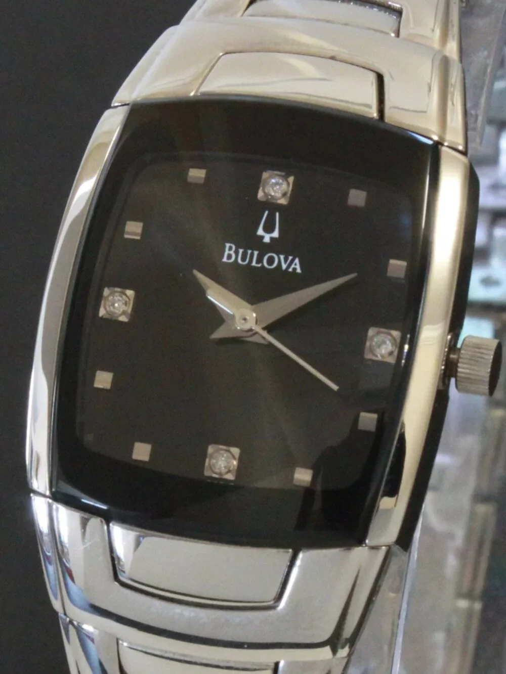 Bulova Ladies Classic Tonneau Style Quartz Watch Diamond Indices Black Dial 21mm - Picture 10 of 14